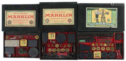 3 Metallbaukästen Märklin, Nr.2, 2A und 3A, ca. 1919-1929, j...