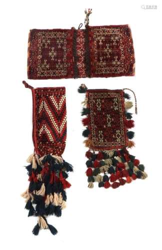 Drei turkmenische Taschen 1. Drittel 20. Jh., Wolle auf Woll...