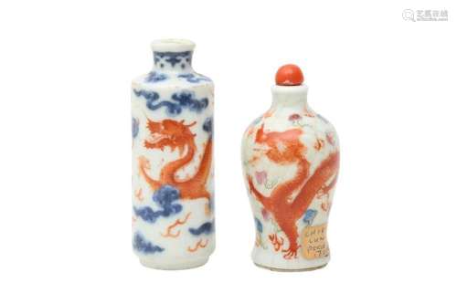TWO CHINESE `DRAGON` SNUFF BOTTLES