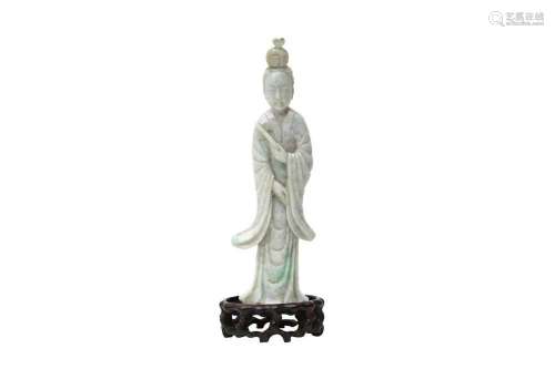 A CHINESE APPLE-GREEN JADEITE FIGURE OF A FEMALE IMMORTAL