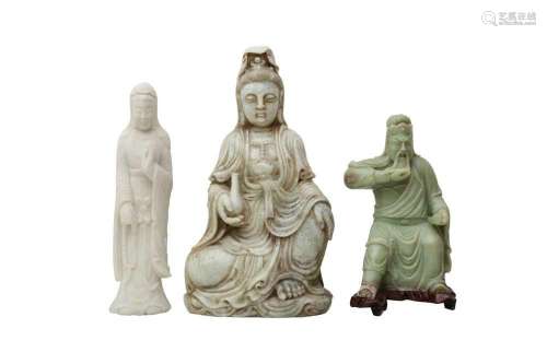 TWO CHINESE JADE CARVINGS AND A STONE CARVING