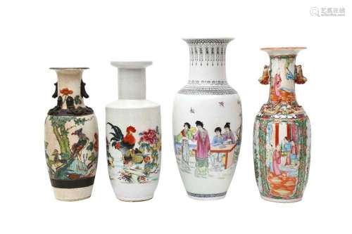 A GROUP OF FOUR CHINESE FAMILLE-ROSE VASES