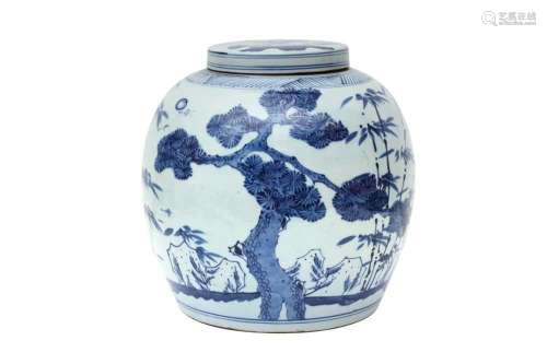 A LARGE CHINESE BLUE AND WHITE `THREE FRIENDS OF WINTER` JAR