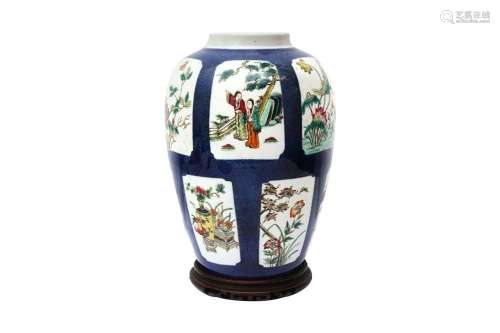A CHINESE POWDER-BLUE FAMILLE-ROSE JAR