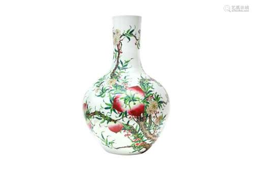 A LARGE CHINESE FAMILLE-ROSE `BATS AND PEACHES` VASE, TIANQI...