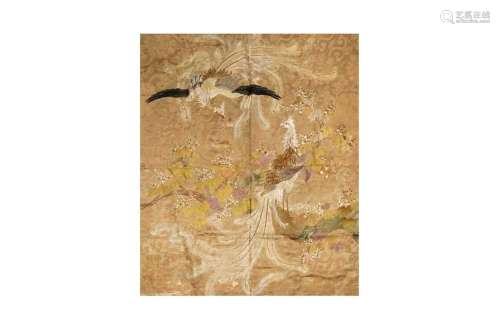 A JAPANESE EMBROIDERED `PHOENIX` PANEL