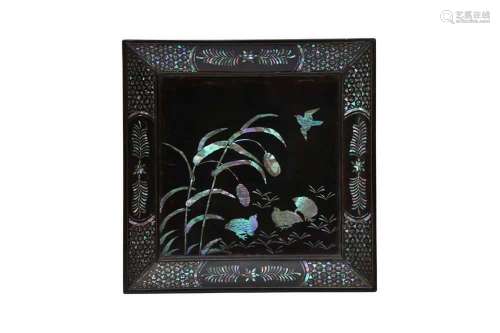 A JAPANESE RECTANGULAR MOTHER OF PEARL-INLAID BLACK LACQUER ...