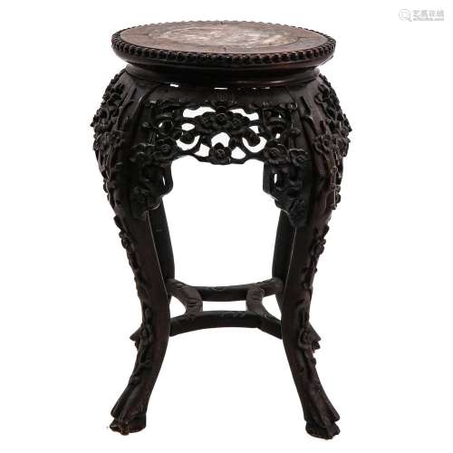 A Carved Round Marble Top Side Table