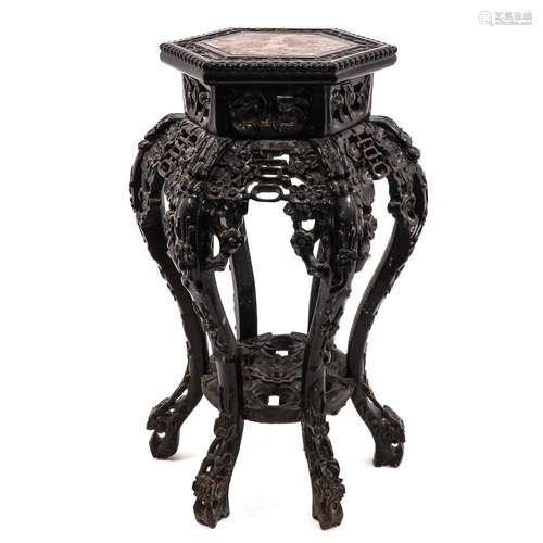 A Carved Round Marble Top Side Table