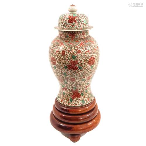 A Large Polychrome Decor Jar with Cover