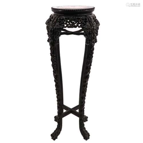 A Carved Round Marble Top Side Table