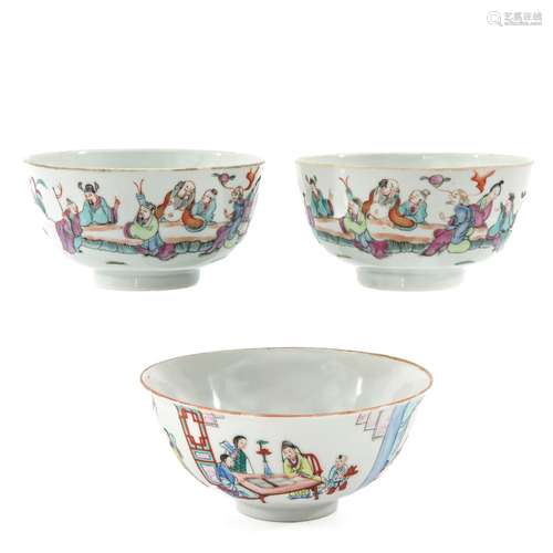 A Series of 3 Famille Rose Bowls