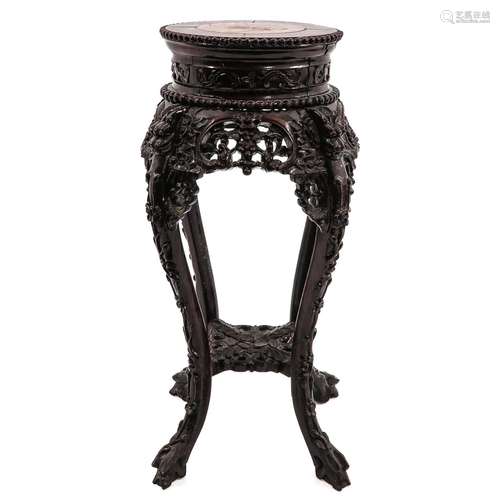 A Carved Round Marble Top Side Table