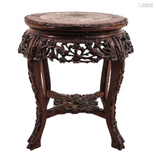 A Carved Round Marble Top Side Table