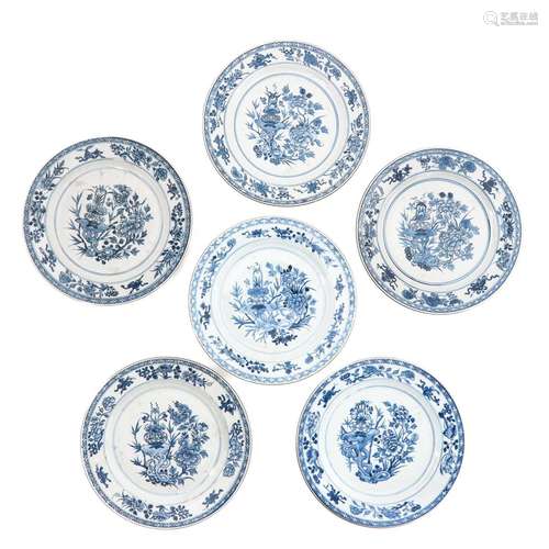 A Series of 6 Blue and White Plates