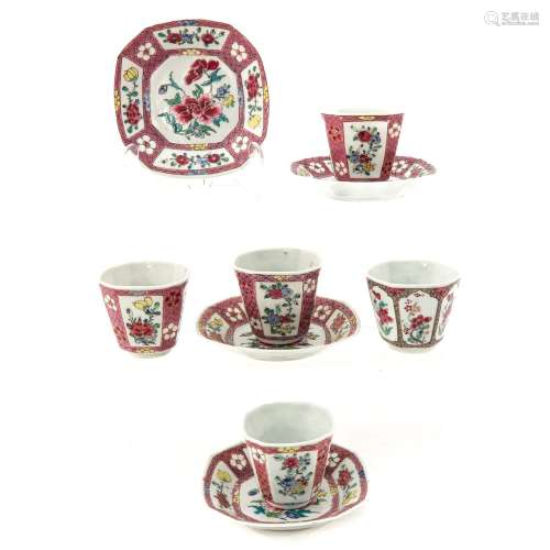 A Collectin of Famille Rose Cups and Saucers