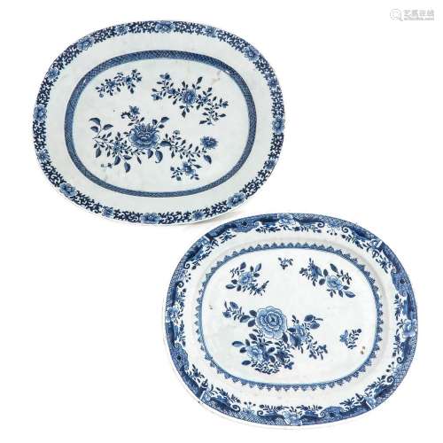 A Lot of 2 Blue and White Serving Plates