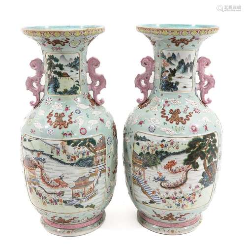 A Pair of Large Famille Rose Vases