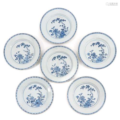 A Series of 6 Blue and White Plates