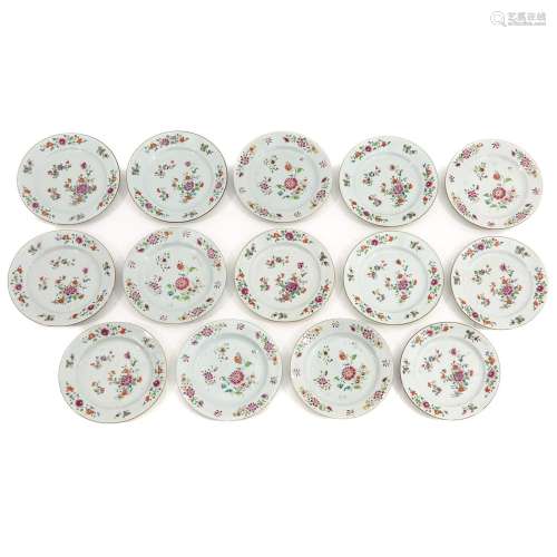 A Collection of 14 Famille Rose Plates
