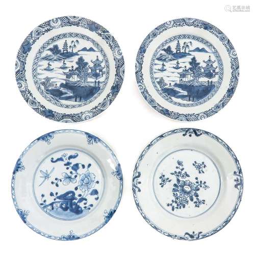 A Collection of 4 Blue and White Plates