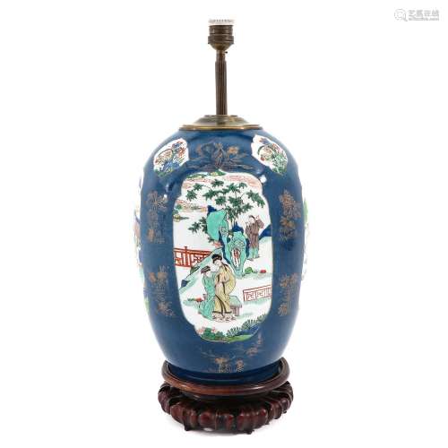 A Powder Blue and Famille Verte Lamp