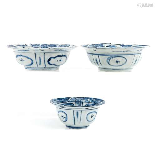A Lot of 3 Blue and White Wanli Period Bowls