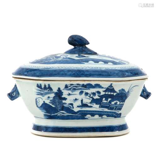 A Blue and White Tureen with Cover