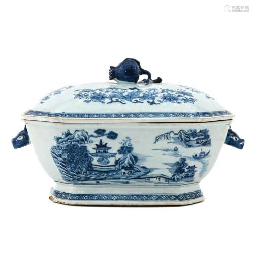 A Blue and White Tureen with Cover