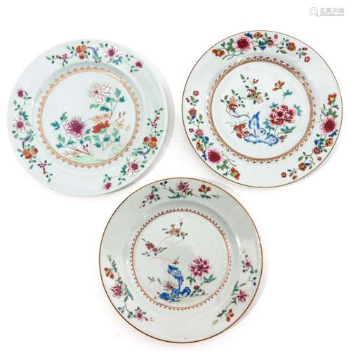 A Lot of 3 Famille Rose Plates