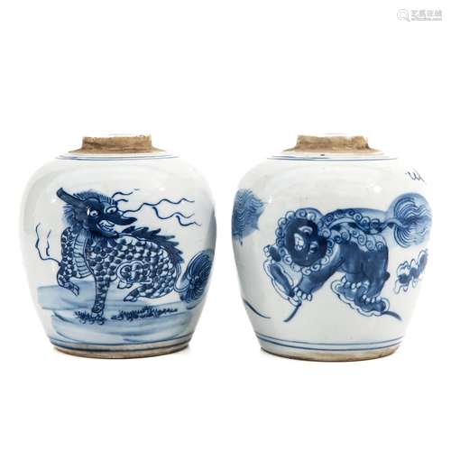 A Pair of Blue and White Ginger Jars