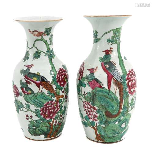 A Pair of Famille Rose Vases