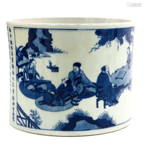 A Blue and White Brush Pot