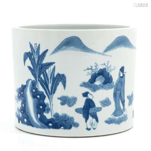 A Blue and White Brush Pot