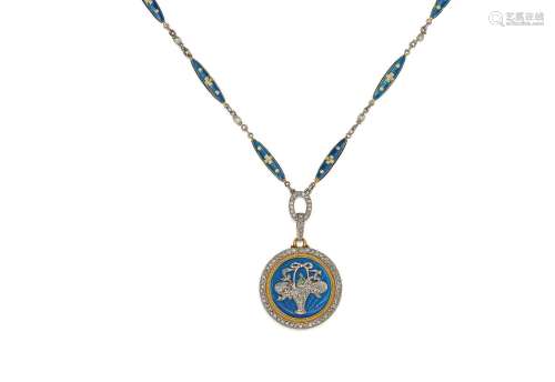 Enamel diamond set: necklace and bracelet