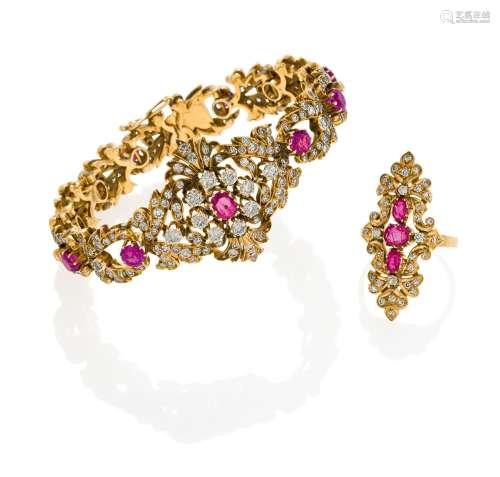 Ruby Diamond Set: Bracelet and Ring