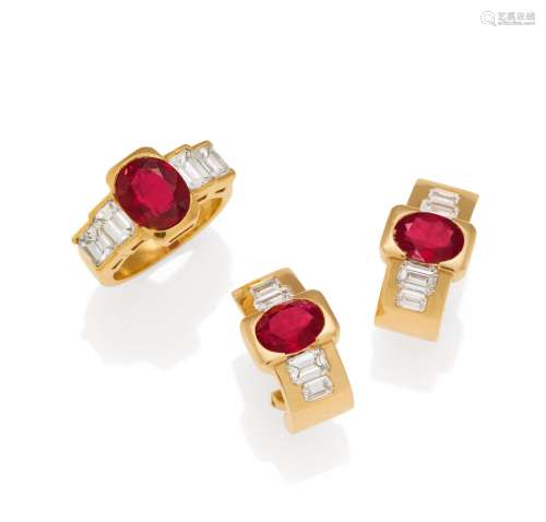 Ruby Diamond Set: Ring and Earrings