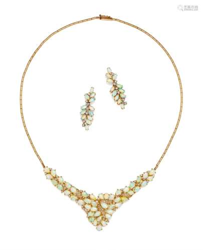 Opal Diamond Set: Necklace and Earrings