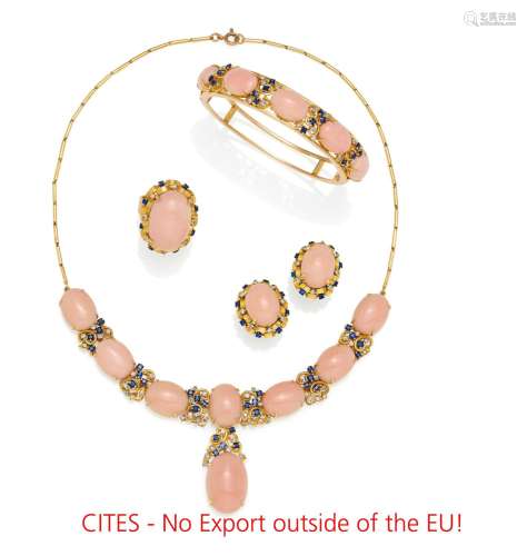 Coral Set: Necklace, Ring, Bangle and Earstuds/clips