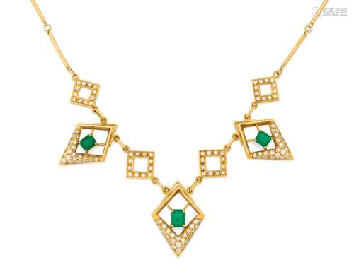 Delicate Emerald Diamond Necklace