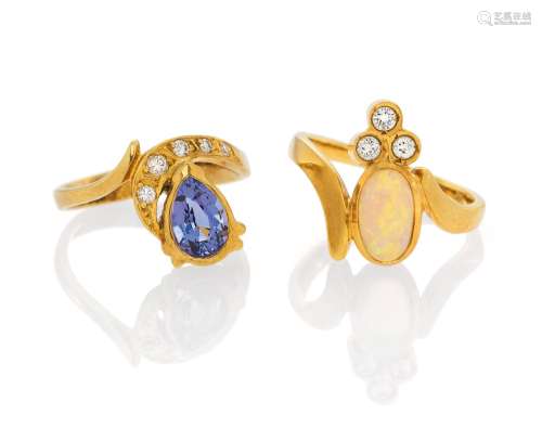 Mixed lot: Tanzanite Diamond Ring and Opal Diamond Ring