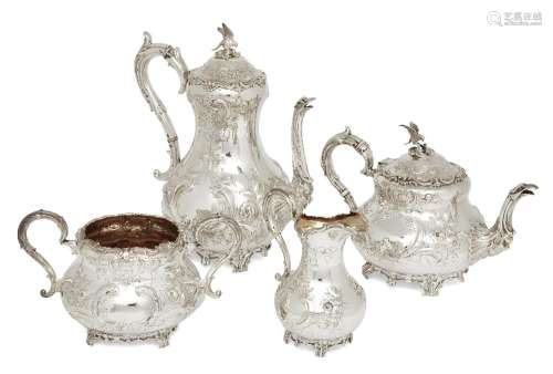 A four piece Victorian silver tea service, Sheffield, 1856 (...