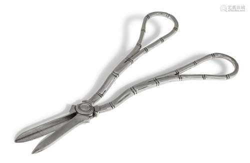 A pair of Edwardian silver grape scissors with stylised bamb...