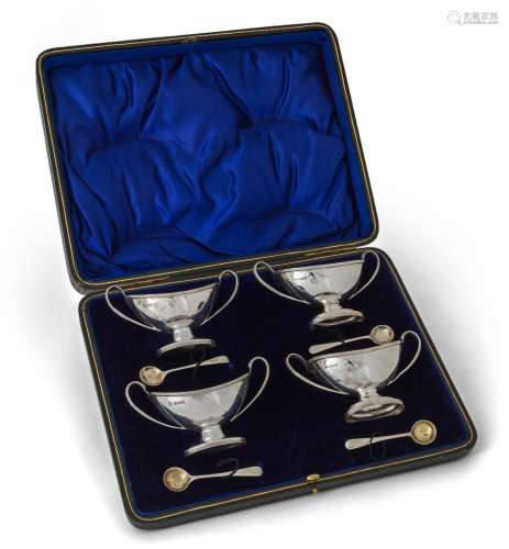A cased set of four Edwardian silver salts, Sheffield, two 1...