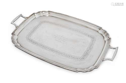 A George V twin handled silver tray, Sheffield, 1934, Frank ...