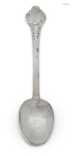 A lace-back silver trefid spoon, London, c.1685, Thomas Alle...