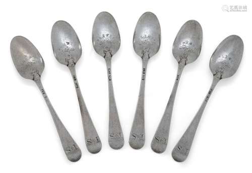 A set of six George III silver 'Plenty' picture-back teaspoo...