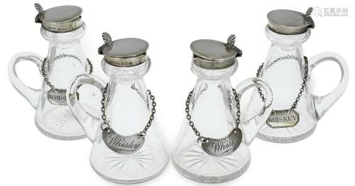 A set of four silver mounted whisky noggins, Birmingham, 192...
