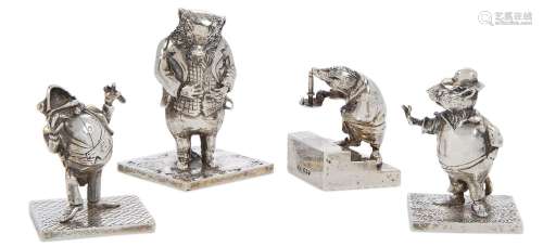 Four ‘Wind in the Willows’ characters modelled in silver, by...