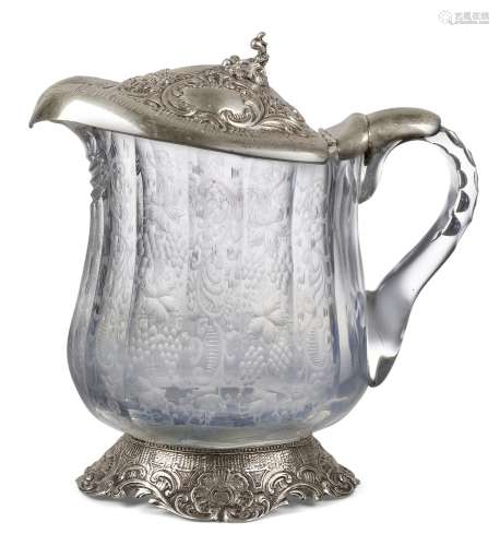 A German silver-mounted engraved jug, late 19th century, mar...